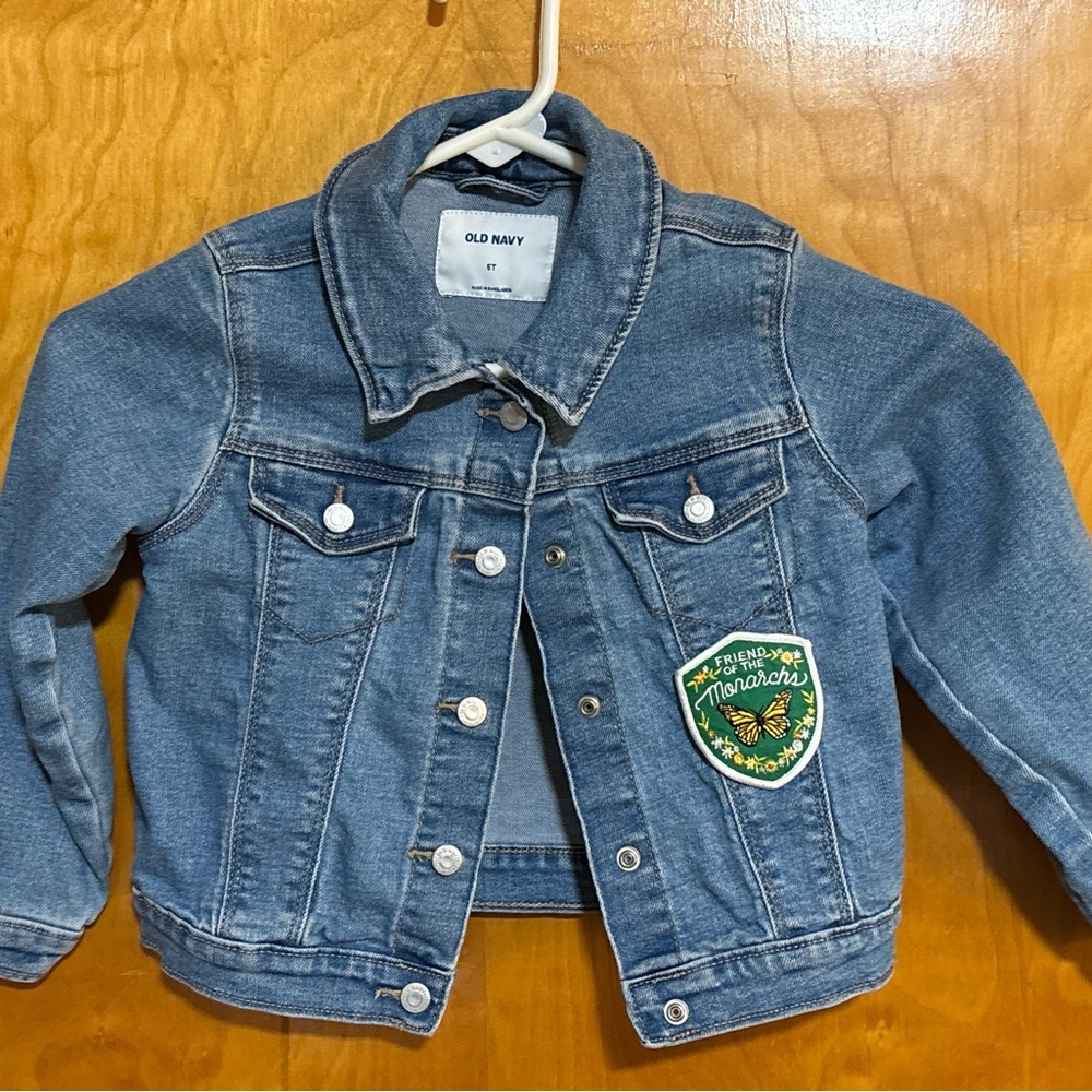 Old Navy Blue Denim Jacket with Green Butterfly Patch